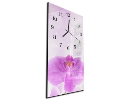 Nástěnné hodiny květ orchidej lila 30x60cm (Materiál kalené sklo)