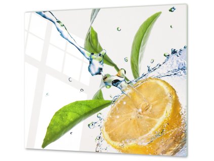 Ochranná deska citron ve vodě s listím (Lepení na zeď S lepením na zeď, Rozměr 70x70 cm)
