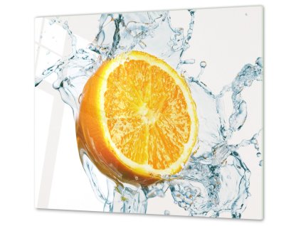 Ochranná deska ovoce půl pomeranče ve vodě (Lepení na zeď S lepením na zeď, Rozměr 70x70 cm)