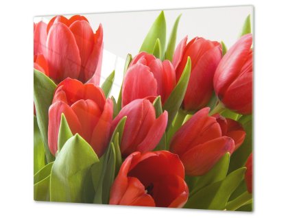 Ochranná deska květy červené tulipány (Lepení na zeď S lepením na zeď, Rozměr 70x70 cm)