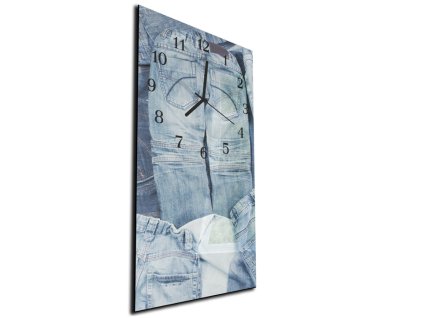 Nástěnné hodiny 30x60cm kalhoty modré jeans (Materiál kalené sklo)