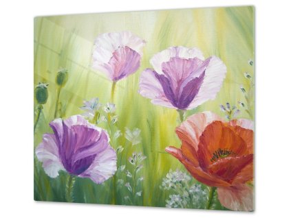 Ochranná deska malované květy vlčí máky (Lepení na zeď S lepením na zeď, Rozměr 70x70 cm)