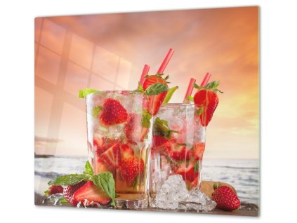 Ochranná deska drink s jahodami (Lepení na zeď S lepením na zeď, Rozměr 70x70 cm)