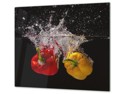 Ochranná deska červená a žlutá paprika (Lepení na zeď S lepením na zeď, Rozměr 70x70 cm)