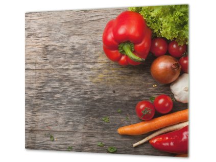 Ochranná deska čerstvá zelenina na dřevě (Lepení na zeď S lepením na zeď, Rozměr 70x70 cm)