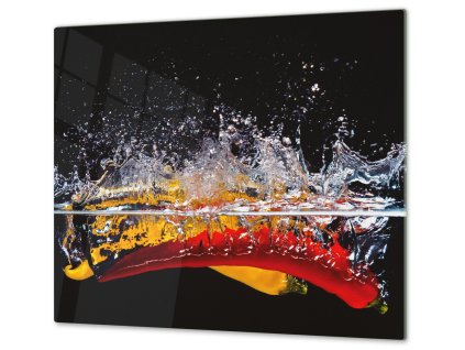 Ochranná deska barevné chilli ve vodě (Lepení na zeď S lepením na zeď, Rozměr 70x70 cm)