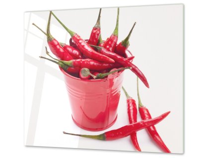 Ochranná deska chilli v červeném kyblíku (Lepení na zeď S lepením na zeď, Rozměr 70x70 cm)