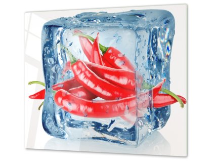 Ochranná deska chilli v ledové kostce (Lepení na zeď S lepením na zeď, Rozměr 70x70 cm)