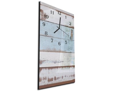 Nástěnné hodiny 30x60cm dřevo modro bílé (Materiál kalené sklo)