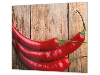 Ochranná deska červené chilli na dřevě (Lepení na zeď S lepením na zeď, Rozměr 70x70 cm)