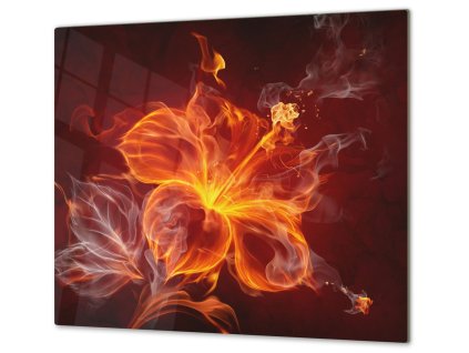 Ochranná deska na sporák sklo ohnivý květ (Lepení na zeď S lepením na zeď, Rozměr 70x70 cm)