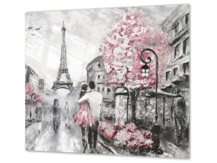 Ochranná deska olejomalba ulička v Paříží a Eiffel (Lepení na zeď S lepením na zeď, Rozměr 70x70 cm)