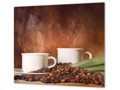 Ochranná deska káva a dva bílé hrníčky (Lepení na zeď S lepením na zeď, Rozměr 70x70 cm)