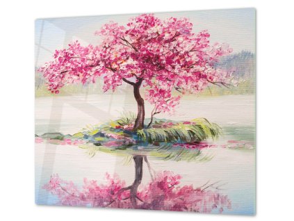 Ochranná deska vektor růžový strom nad hladinou (Lepení na zeď S lepením na zeď, Rozměr 70x70 cm)
