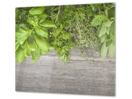 Ochranná deska bylinky na šedém dřevě (Lepení na zeď S lepením na zeď, Rozměr 70x70 cm)