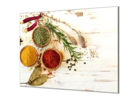Ochranná deska koření a bylinky na bílém dřevě (Lepení na zeď S lepením na zeď, Rozměr 70x70 cm)