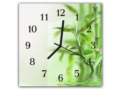 Nástěnné hodiny 30x30cm bambus nad hladinou vody (Materiál kalené sklo)