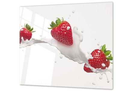 Ochranná deska červené jahody ve mléce (Lepení na zeď S lepením na zeď, Rozměr 70x70 cm)