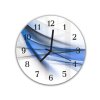 Nástěnné hodiny kulaté pr.30cm modrá vlna na bílém podkladu (Materiál kalené sklo)