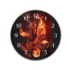 Nástěnné hodiny kulaté pr.30cm ohnivý květ na hnědém pozadí (Materiál kalené sklo)
