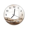 Nástěnné hodiny pr.30cm vektor hnědá vlna na béžovém podkladu (Materiál kalené sklo)