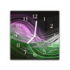 Nástěnné hodiny 30x30cm fialovo zelená vlna na černém (Materiál kalené sklo)