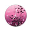 Nástěnné hodiny kulaté pr.30cm malované listí na růžovém pozadí (Materiál kalené sklo)