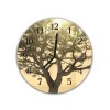 Nástěnné hodiny kulaté pr.30cm slunce v koruně stromu (Materiál kalené sklo)