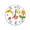 Nástěnné hodiny kulaté pr.30cm zelenina a ovoce na vidličce (Materiál kalené sklo)