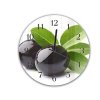 Nástěnné hodiny kulaté pr.30cm ovoce černé olivy s listím (Materiál kalené sklo)