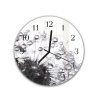 Nástěnné hodiny kulaté pr.30cm odkvetla pampeliška a rosa černo bílá (Materiál kalené sklo)