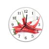 Nástěnné hodiny kulaté pr.30cm pět chilli papriček na bílém podkladu (Materiál kalené sklo)