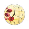 Nástěnné hodiny kulaté pr.30cm malované květy vlčí máky na žlutém podkladu (Materiál kalené sklo)