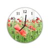 Nástěnné hodiny kulaté pr.30cm louka květy vlčích máků na bílém podkladu (Materiál kalené sklo)