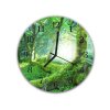 Nástěnné hodiny kulaté r.30cm zelený pohádkový les (Materiál kalené sklo)