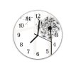 Nástěnné hodiny kulaté pr.30cm malovaná černobílá odkvetlá pampeliška (Materiál kalené sklo)