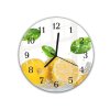 Nástěnné hodiny kulaté pr.30cm čerstvé citrony ve vodě (Materiál kalené sklo)