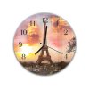 Nástěnné hodiny kulaté pr.30cm Eiffelová věž se západem slunce v Paříži (Materiál kalené sklo)