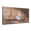 Nástěnné hodiny 30x60cm bílý šálek, káva, koření na dřevě (Materiál kalené sklo)