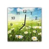 Nástěnné hodiny 30x30cm bílé kopretiny na jarní louce (Materiál kalené sklo)