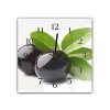 Nástěnné hodiny 30x30cm ovoce černé olivy na bílém podkladu (Materiál kalené sklo)