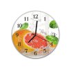 Nástěnné hodiny kulaté pr.30cm ovoce citrus ve vodě (Materiál kalené sklo)