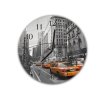 Nástěnné hodiny kulaté pr.30cm žluté taxi ve městě Manhattan (Materiál kalené sklo)