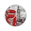 Nástěnné hodiny kulaté pr.30cm červená telefonní budka v Londýně (Materiál kalené sklo)
