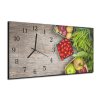 Nástěnné hodiny zelenina, ovoce pozadí dřevo 30x60cm (Materiál kalené sklo)