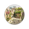 Nástěnné hodiny kulaté pr.30cm květinová ulička v Italském městě (Materiál kalené sklo)