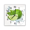 Nástěnné hodiny 30x30cm zelená limetka čerstvé ovoce ve vodě (Materiál kalené sklo)