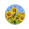 Nástěnné hodiny kulaté pr.30cm rozkvetlé pole slunečnic (Materiál kalené sklo)