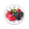Nástěnné hodiny kulaté pr.30cm čerstvé lesní ovoce na bílém pozadí (Materiál kalené sklo)