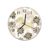 Nástěnné hodiny kulaté pr.30cm malované hnědo béžové retro květy (Materiál kalené sklo)
